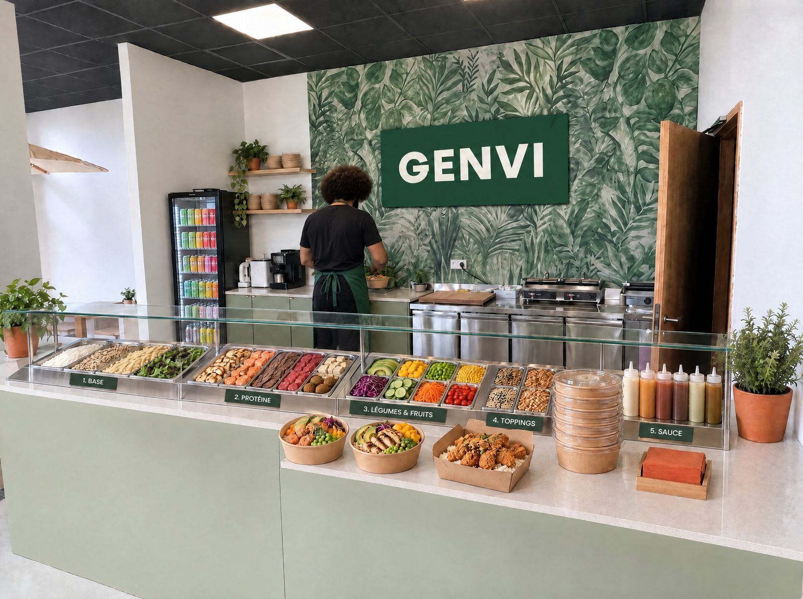 Le comptoir de GENVI avec le bar à bols